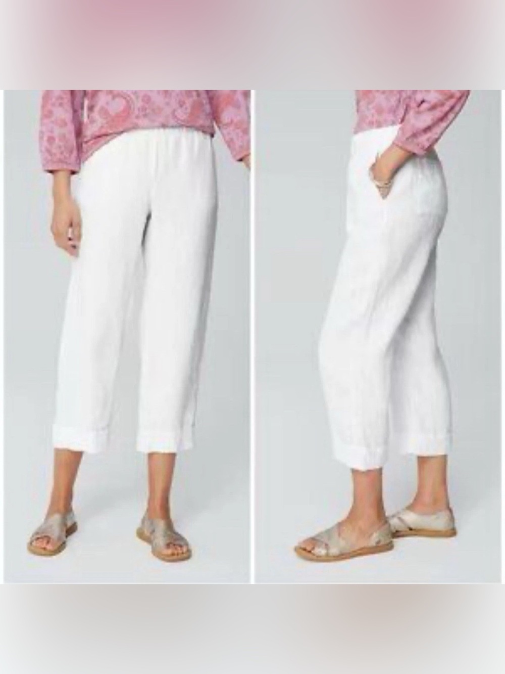 Pure J.Jill Cropped White Linen-Crop Pants Pockets - M